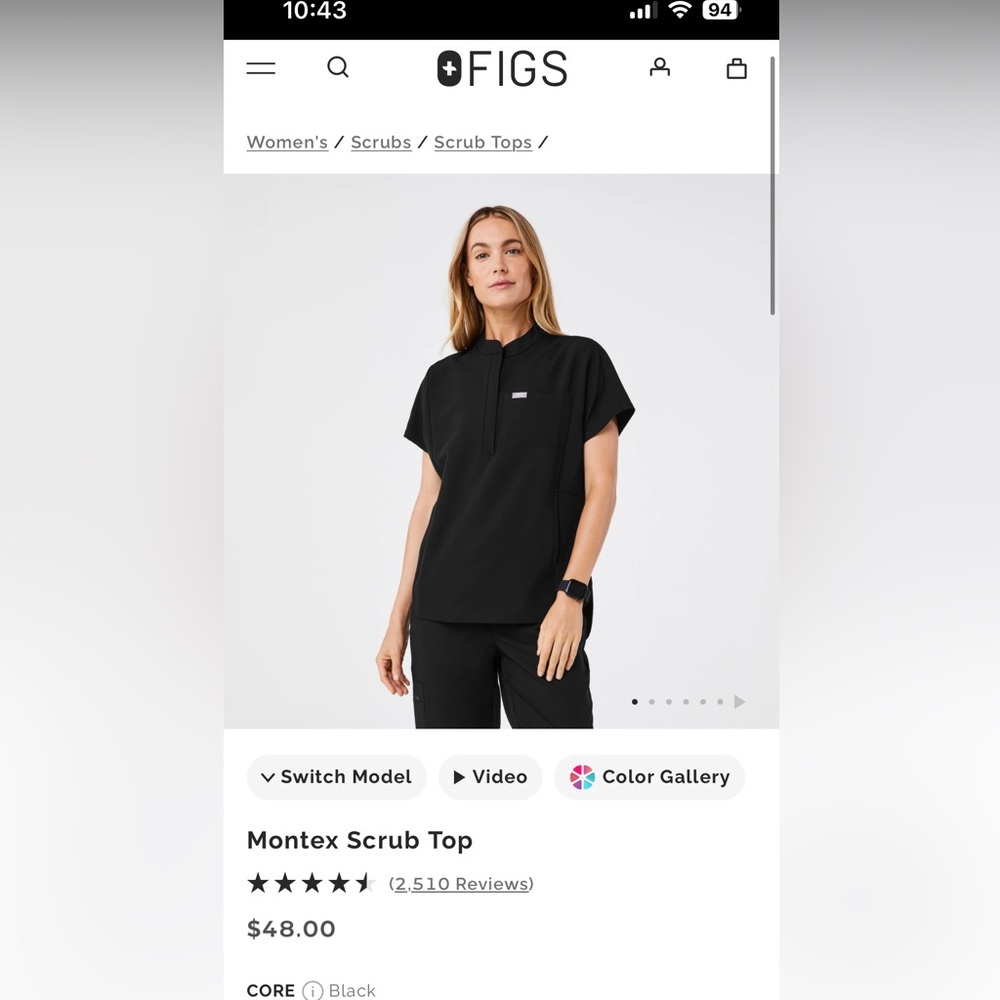 Figs dowa pant/montex top black scrub set